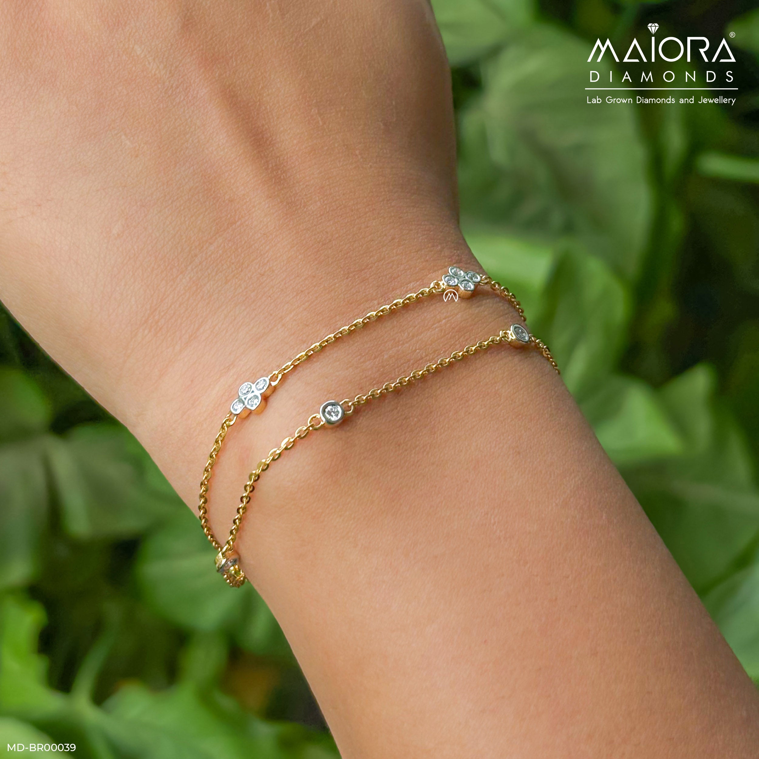 Twin Bloom Diamond Bracelets 9K Yellow Gold