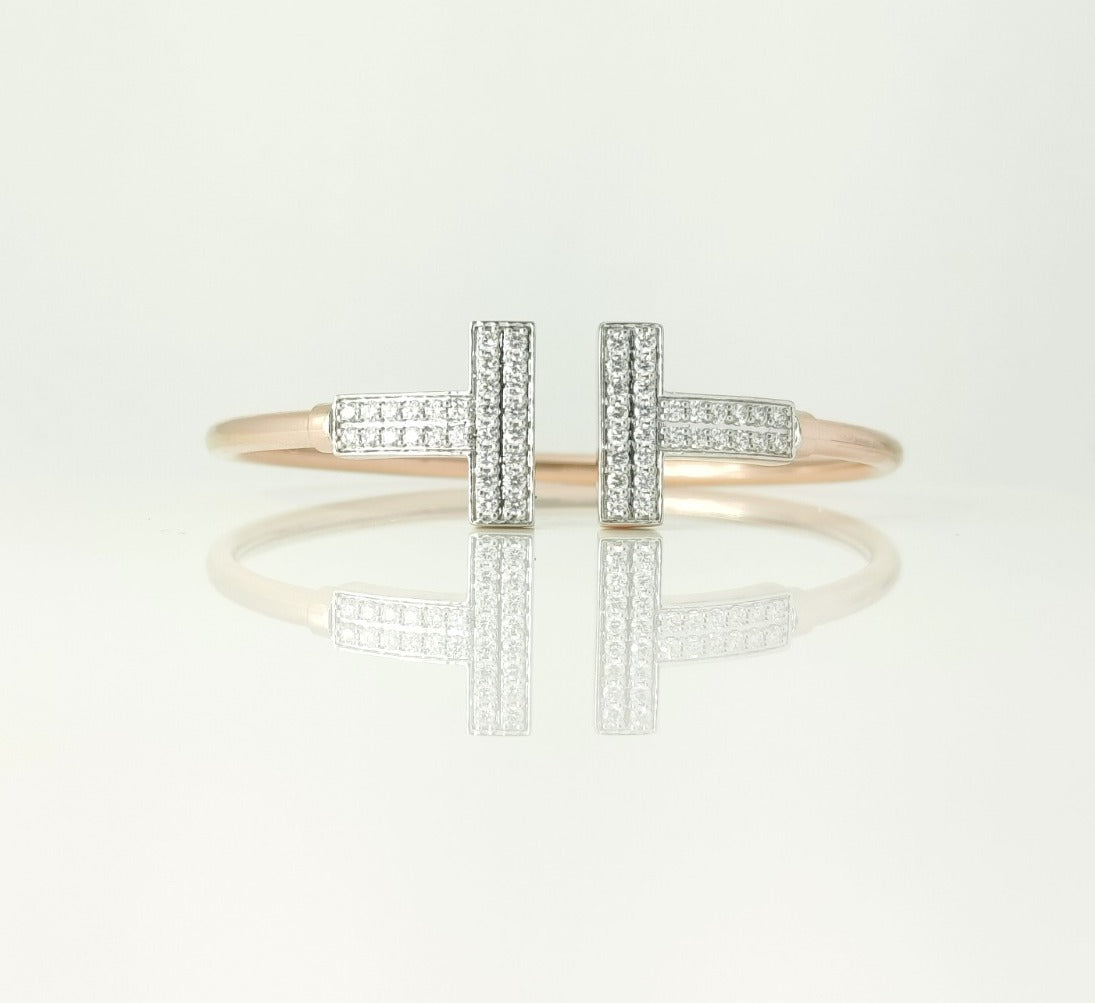 Twin T Diamond Bracelets 14K Yellow Gold