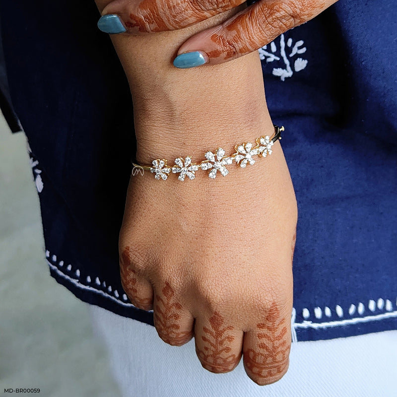 Floral Diamond Bracelets 14K Yellow Gold