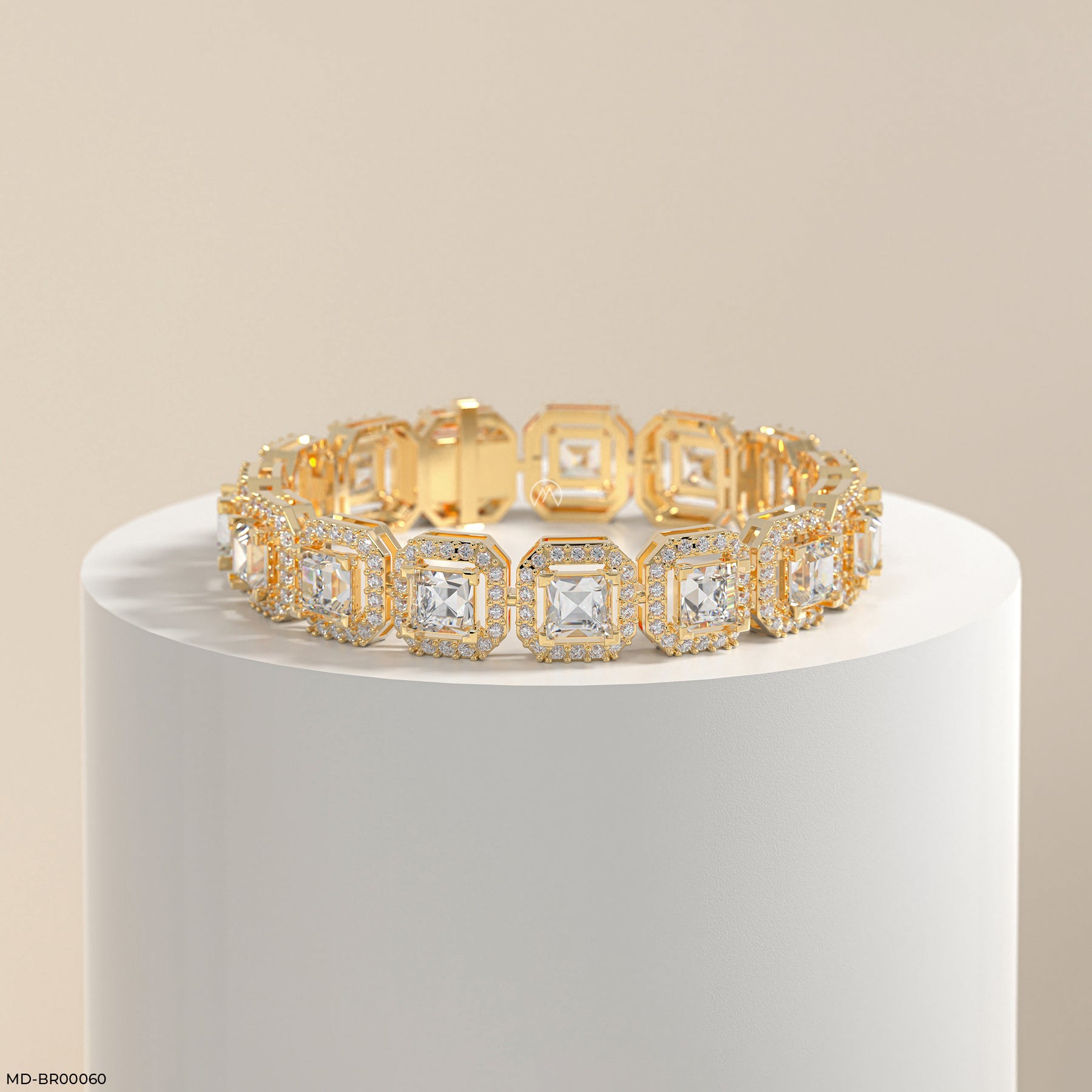 1 Carat Princess Solitaire Tennis Diamond Bracelet 14K Yellow Gold