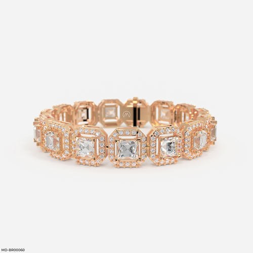 1 Carat Princess Solitaire Tennis Diamond Bracelet 14K Rose Gold