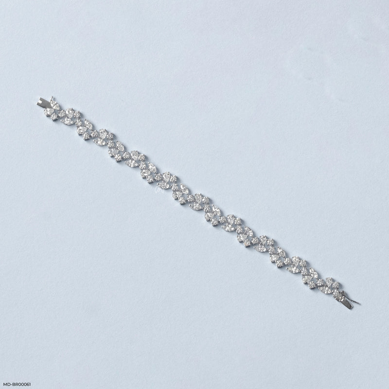 Floral Link Diamond Bracelet 14K White Gold
