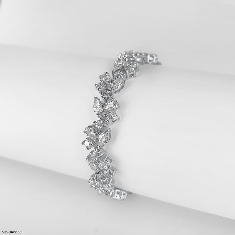 Floral Link Diamond Bracelet 14K White Gold