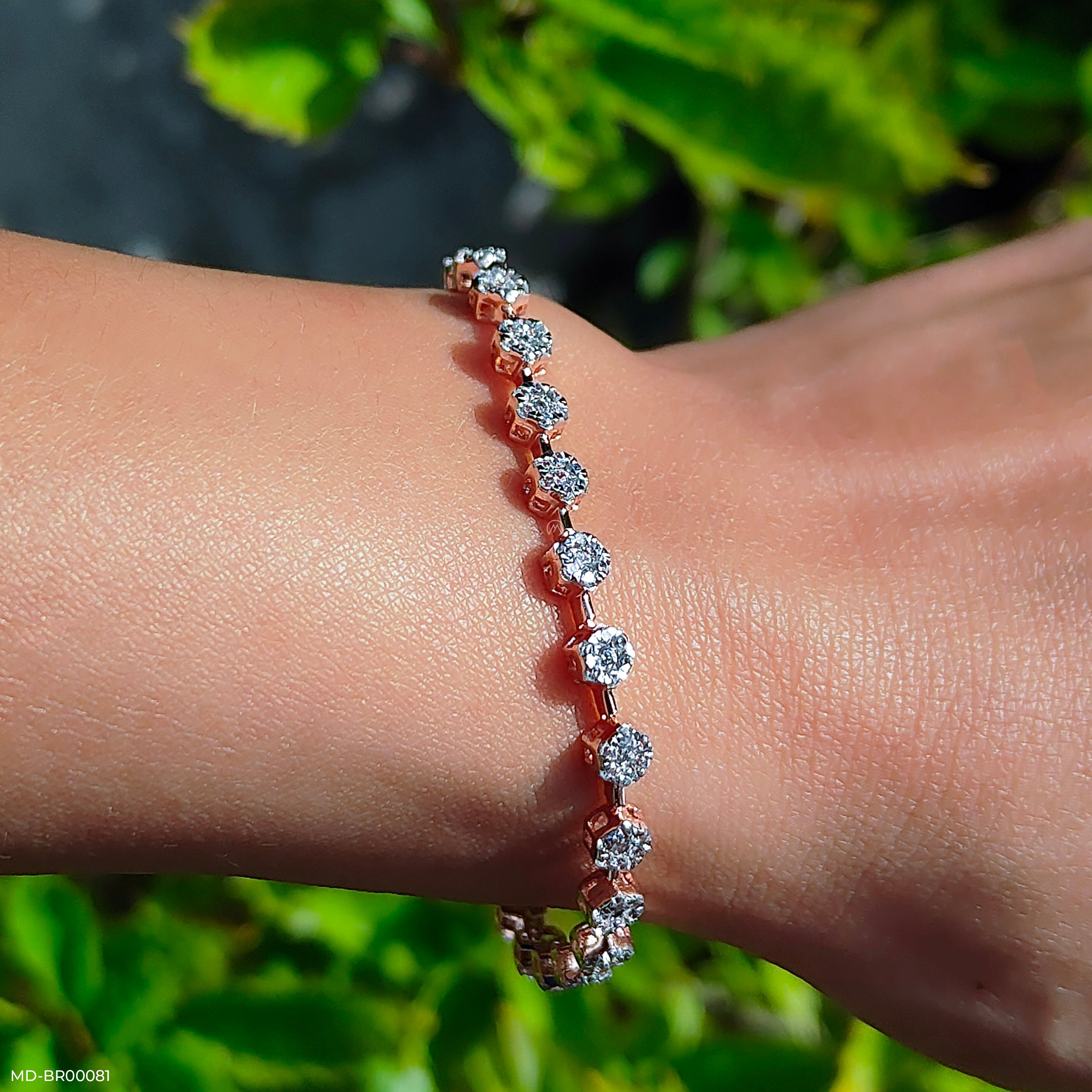 Hexagon Round Tennis Diamond Bracelets 14K White Gold