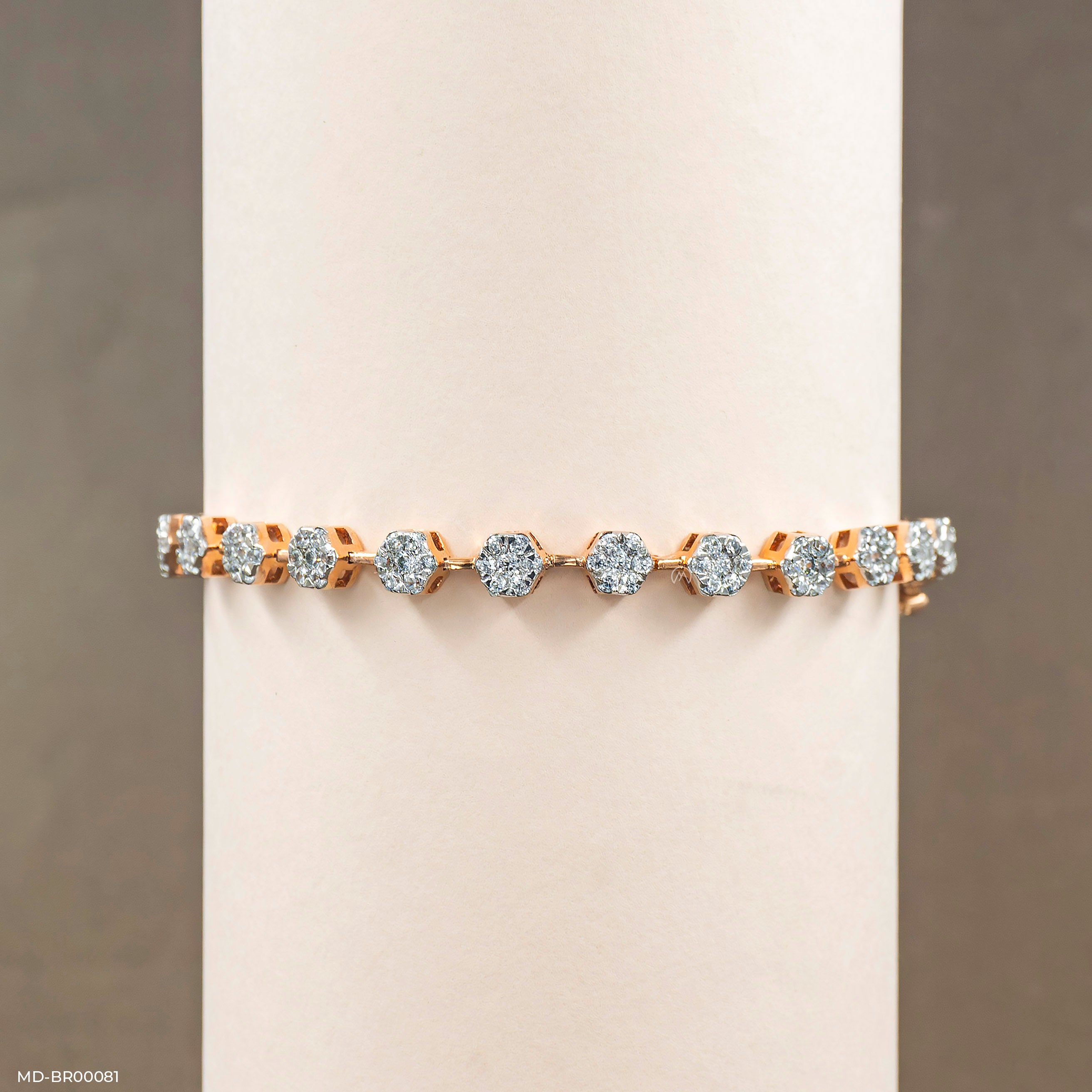Hexagon Round Tennis Diamond Bracelets 14K White Gold