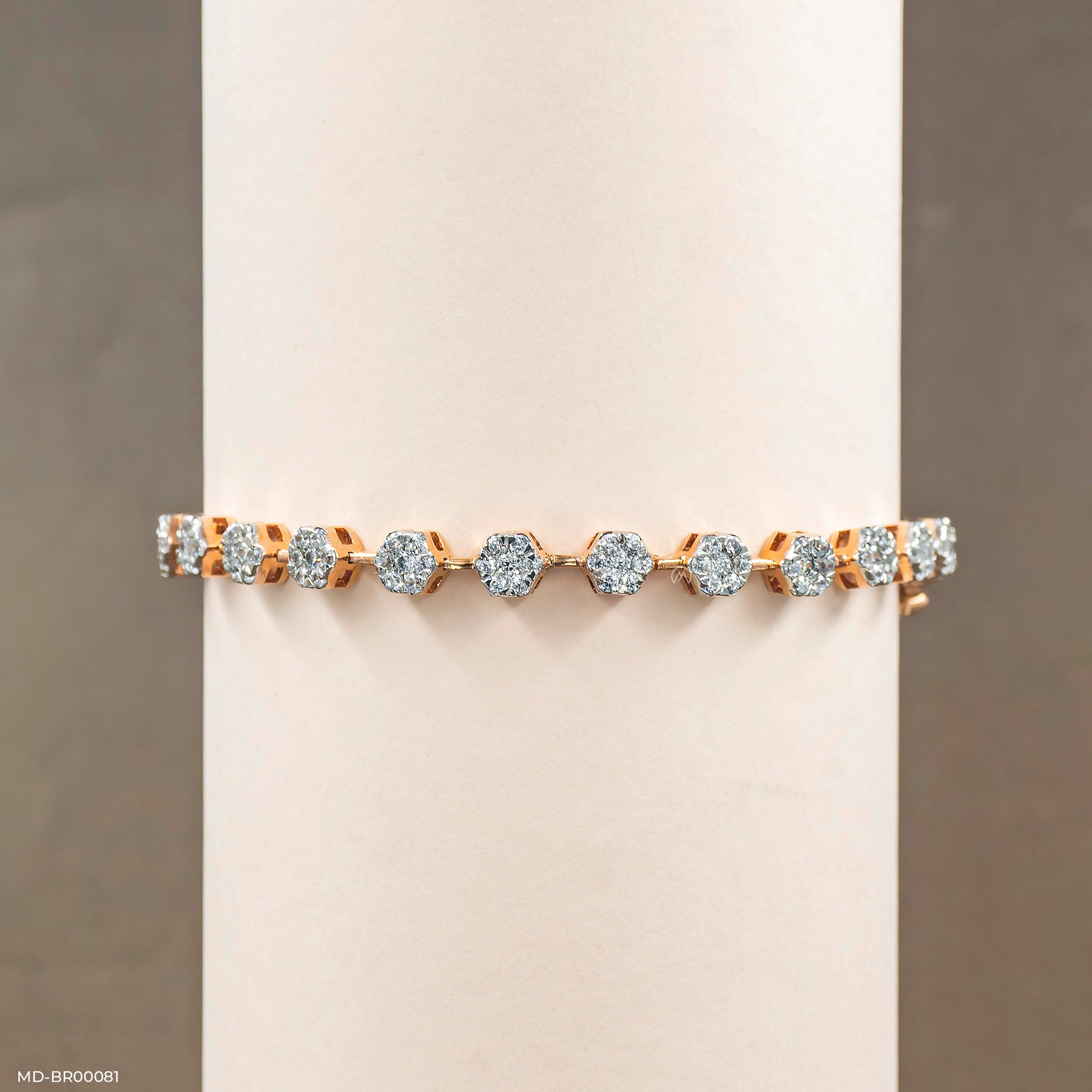 Hexagon Round Tennis Diamond Bracelets 18K Rose Gold