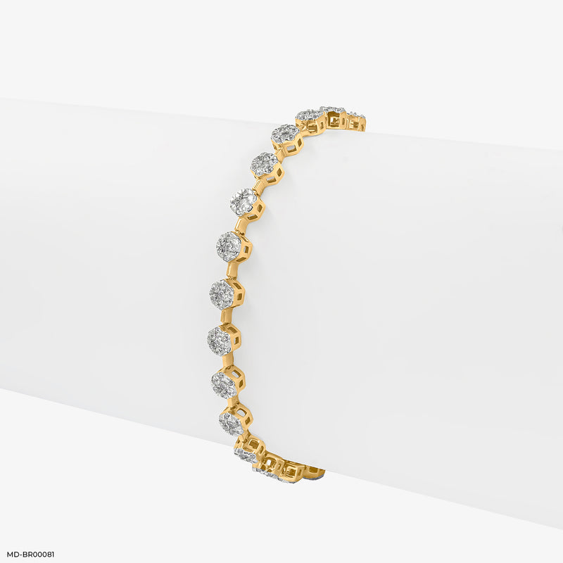Hexagon Round Tennis Diamond Bracelets 14K Yellow Gold