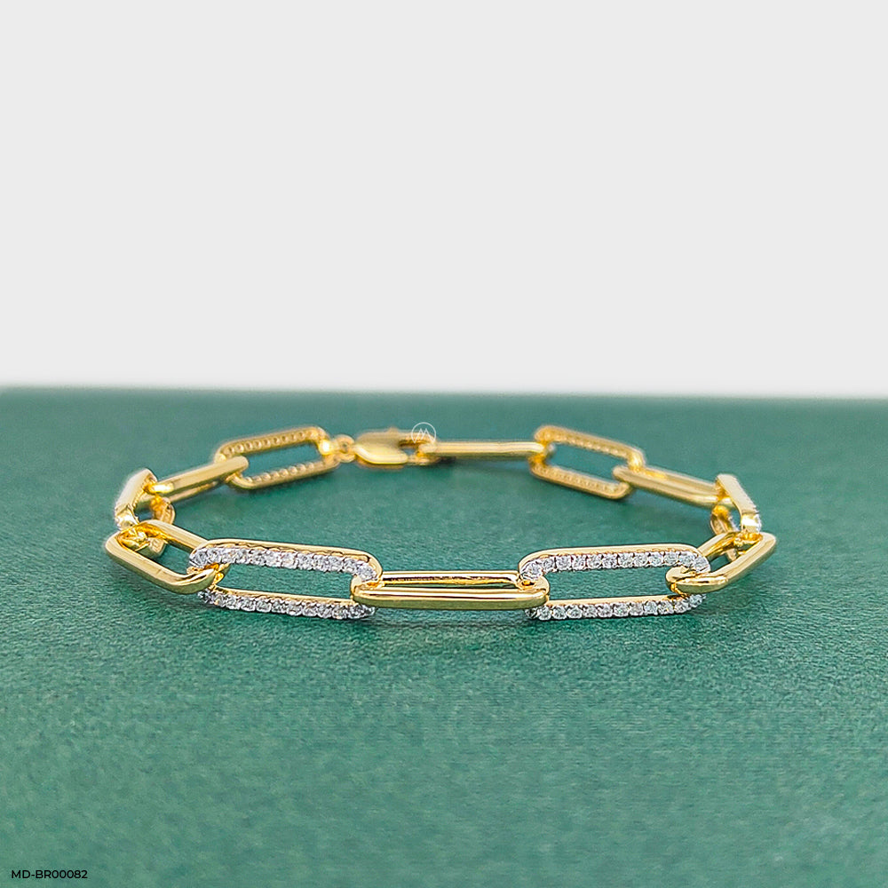 Paperclip Diamond Bracelet 9K Yellow Gold
