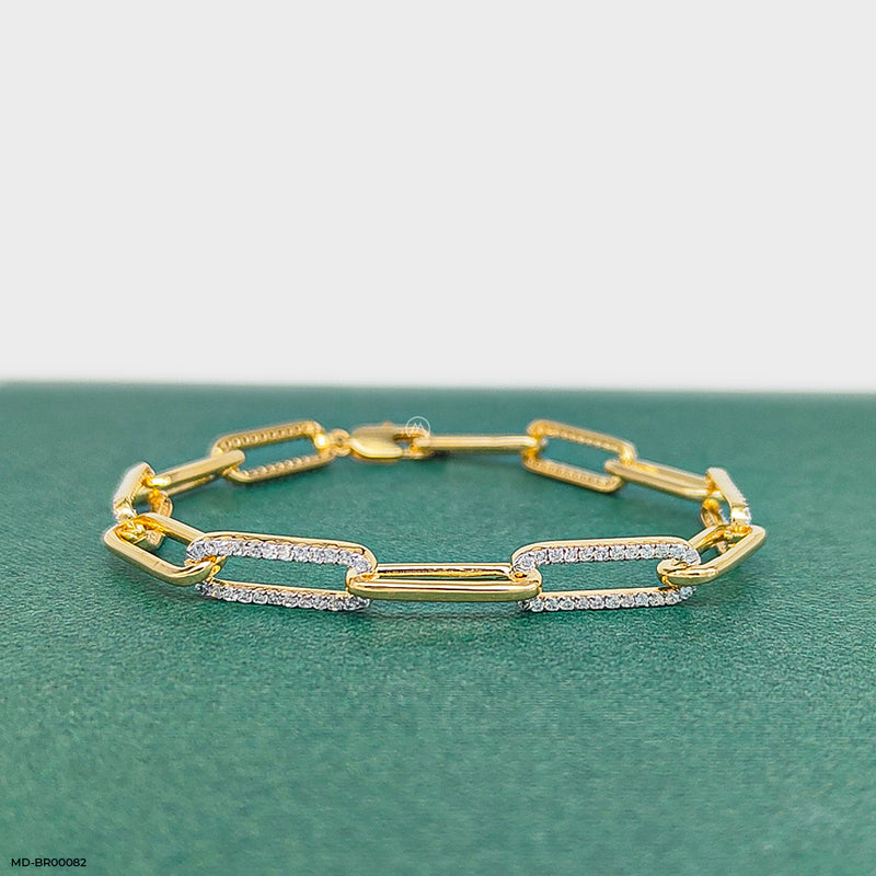 Paperclip Diamond Bracelets 14K Yellow Gold