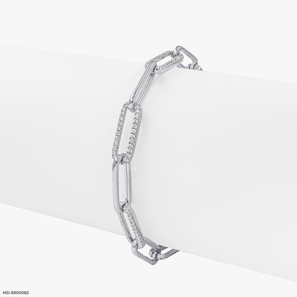 Paperclip Diamond Bracelets 14K White Gold