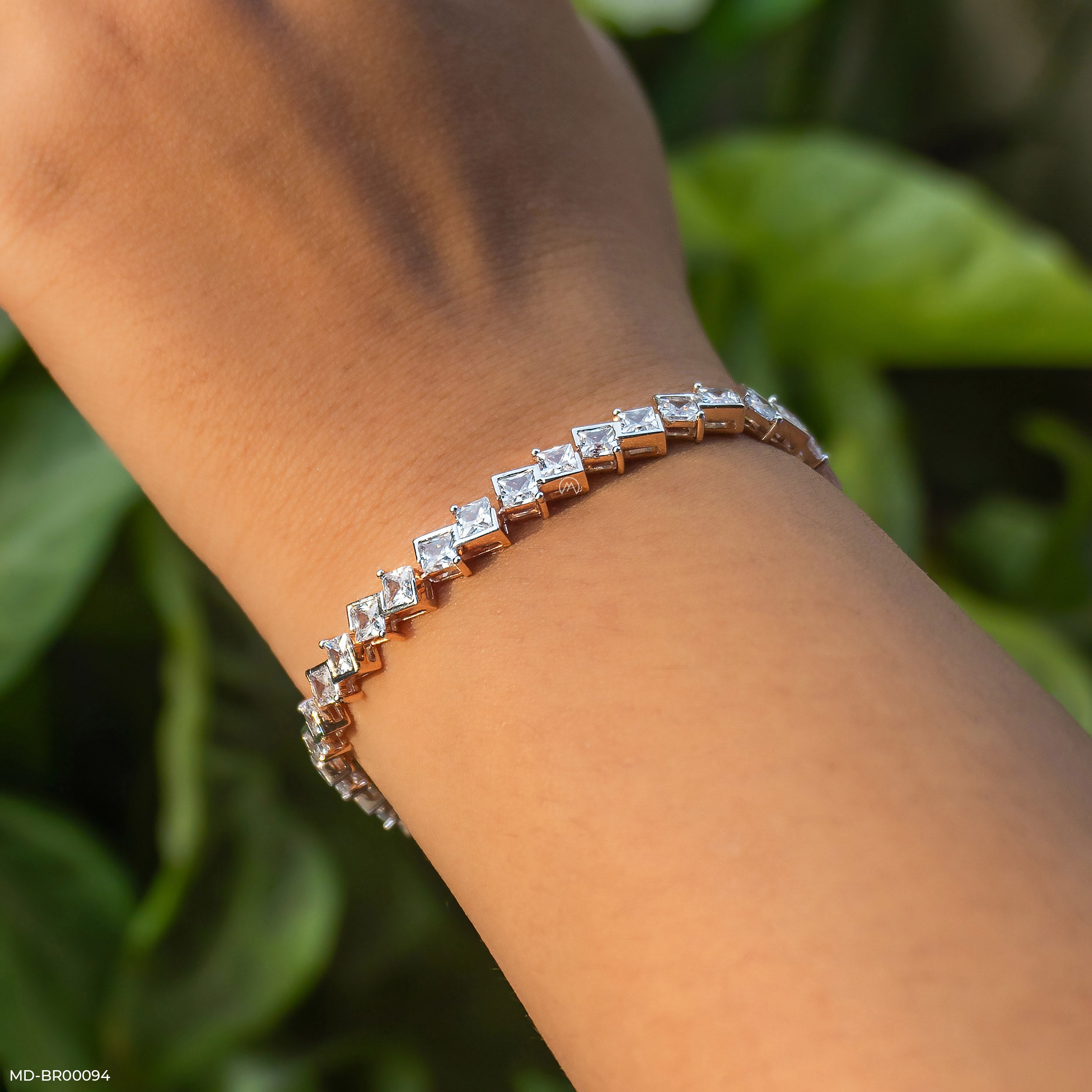 Half Tennis Princess Cut Solitaire Bracelet 14K Rose Gold