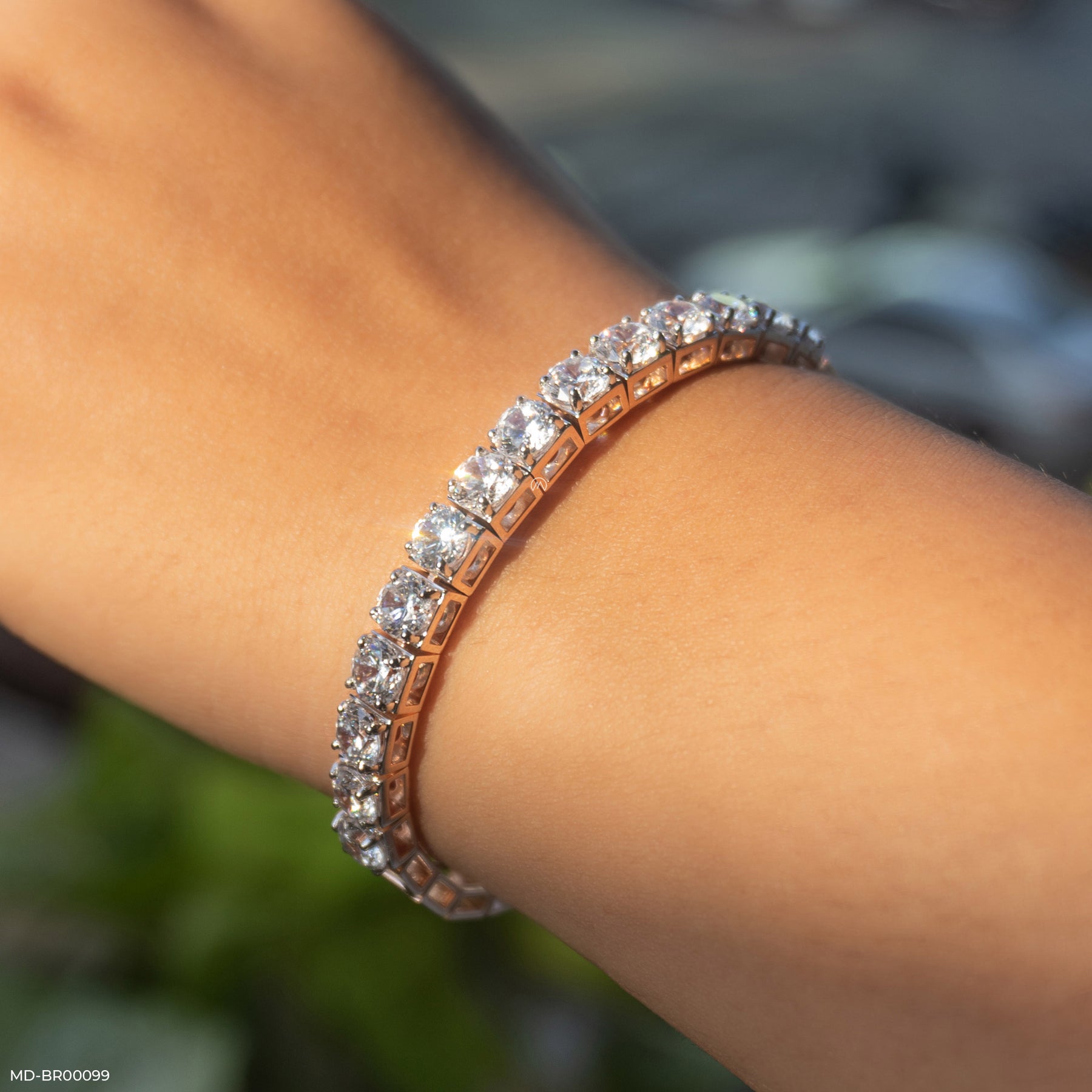 Square Link Diamond Eternity Bracelet 14K White Gold