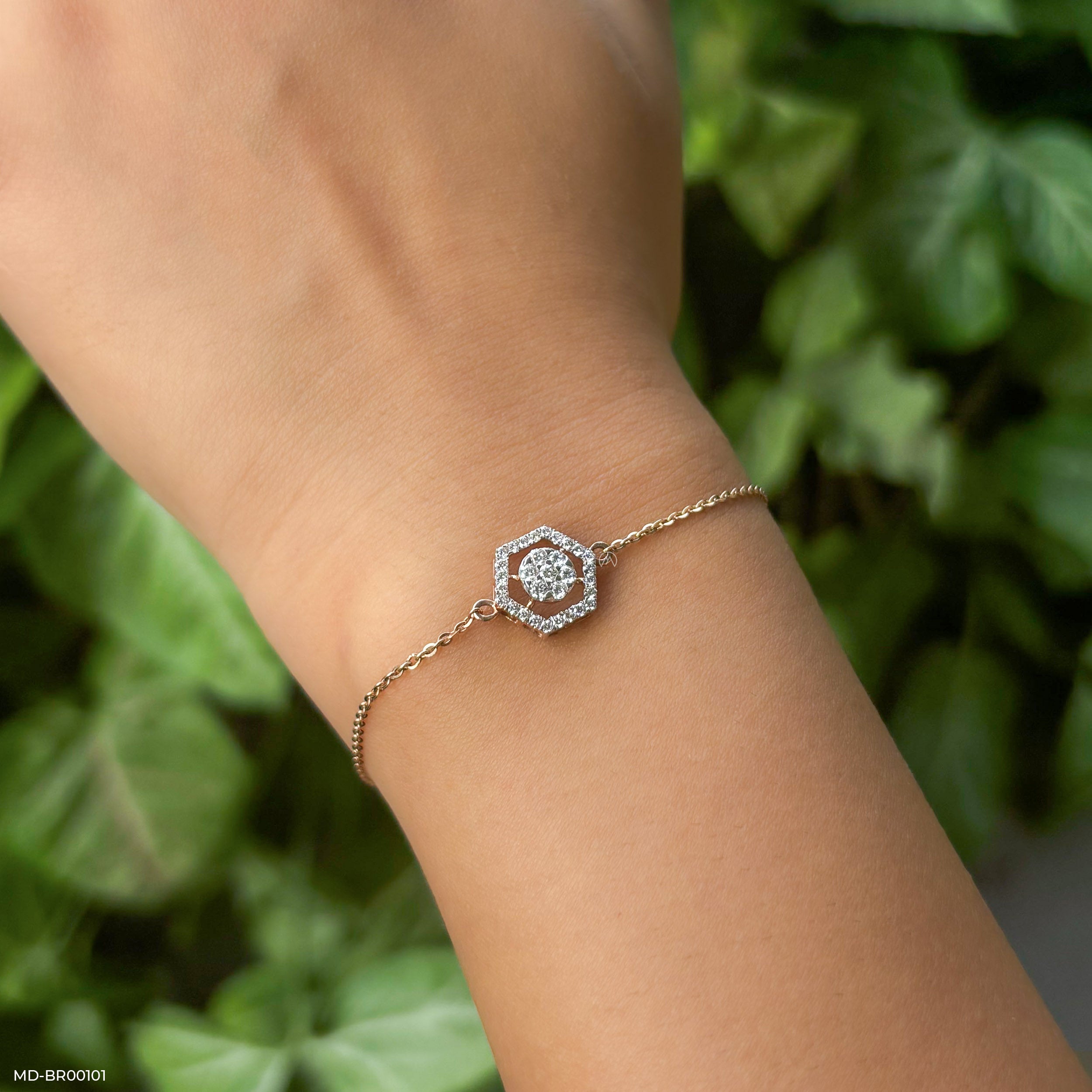 Hexagon Diamond Bracelets 9K Yellow Gold