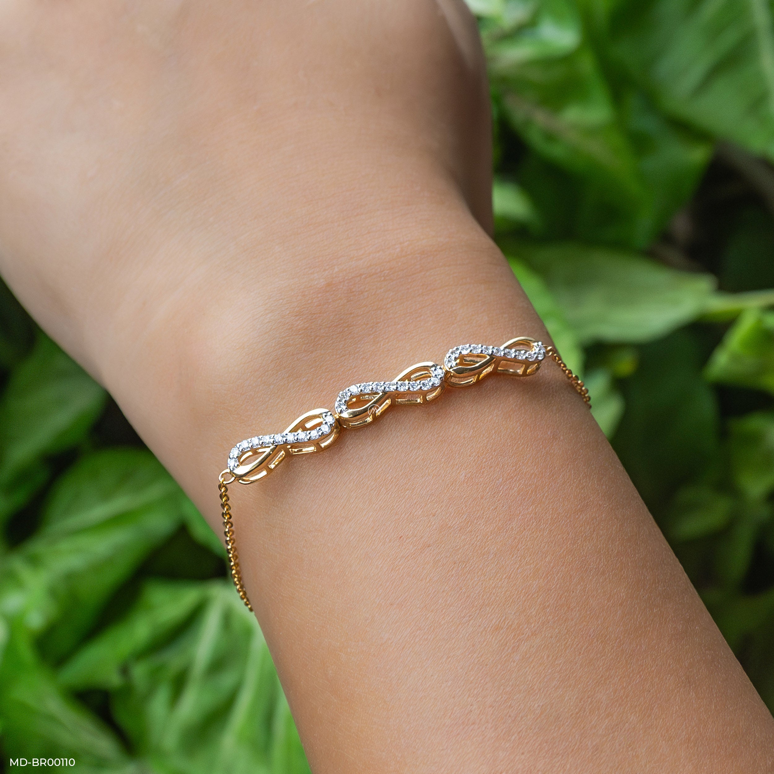Infinity Wave Diamond Bracelet 9K Yellow Gold