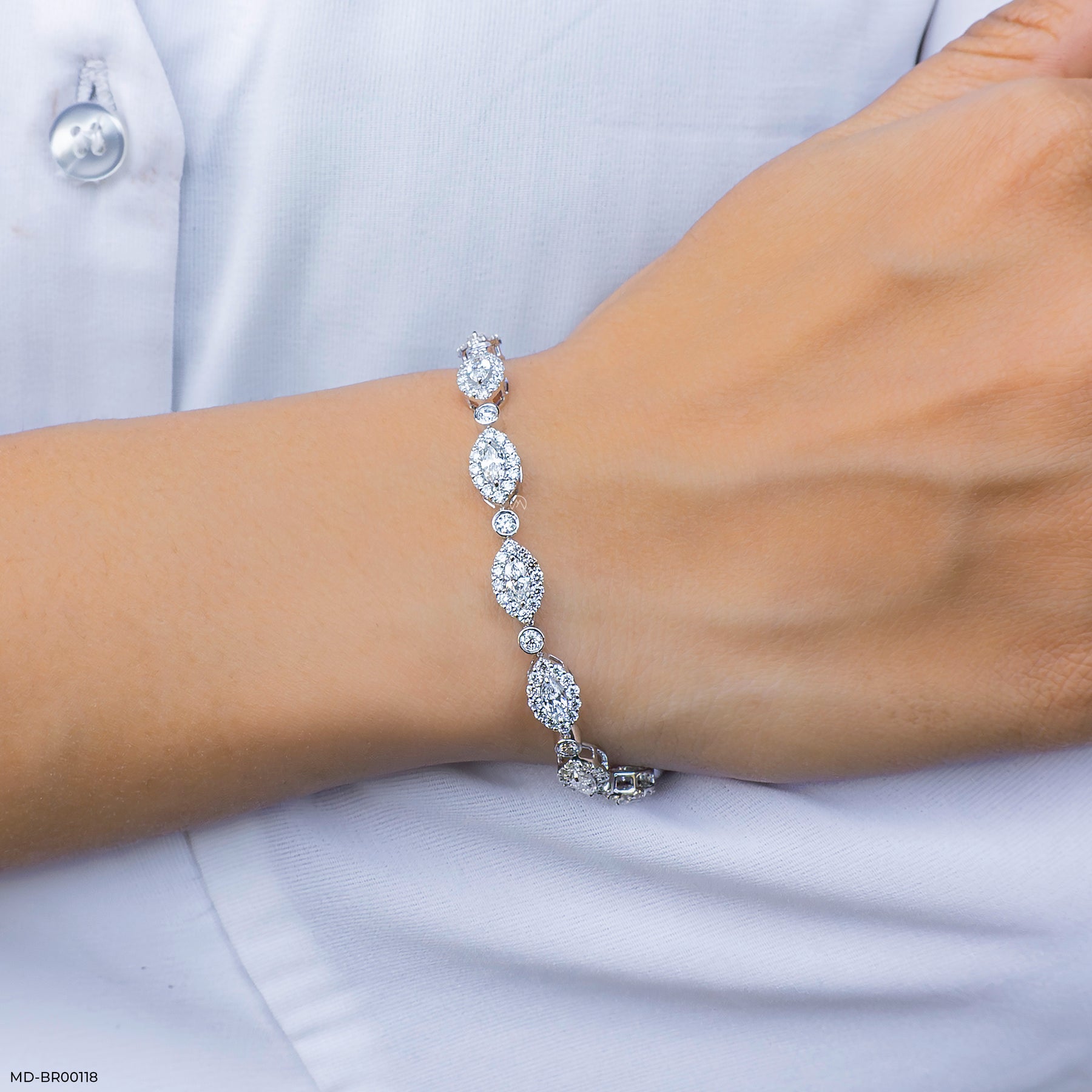 4 Carat Starlight Marquise Lab Diamond Tennis Bracelet 14K White Gold