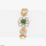 1 Carat Kundan Polki & Emerald Floral Link Lab Diamond Bracelet 14K Yellow Gold