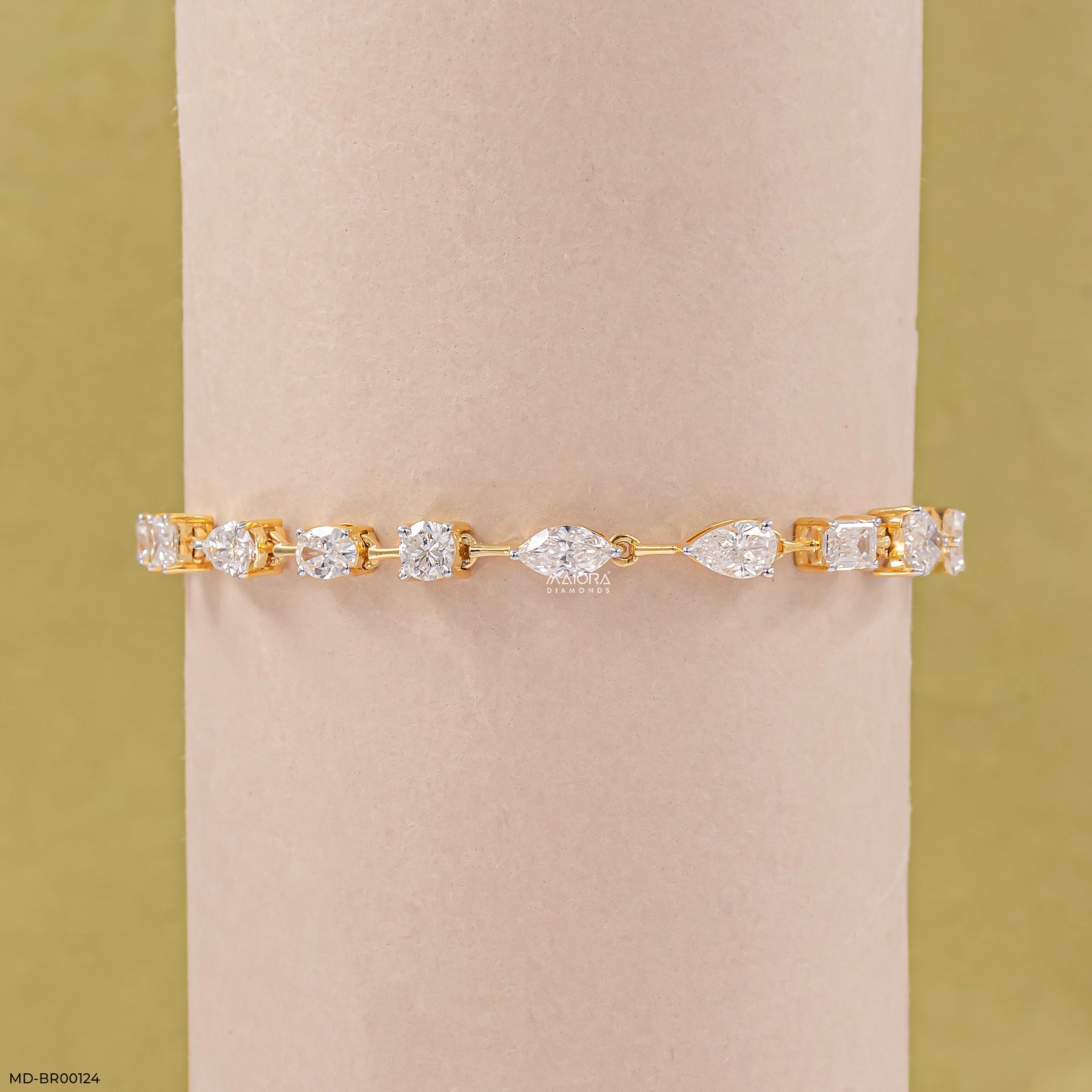 4.15 Carat Classic Fancy Solitaire Lab Diamond Bracelet 9K Yellow Gold
