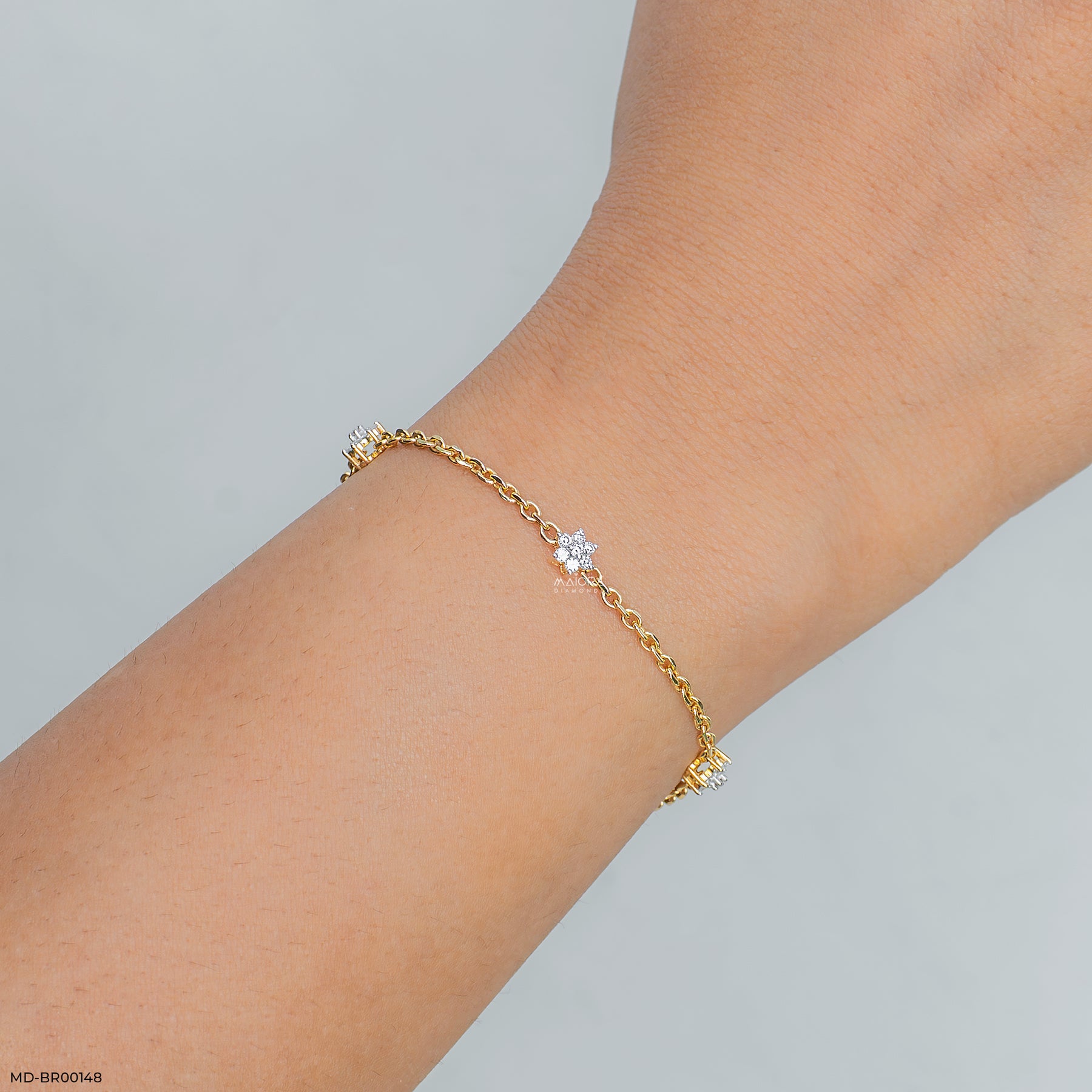 0.35 Carat Rosette Charm Lab Diamond Bracelet 14K Yellow Gold