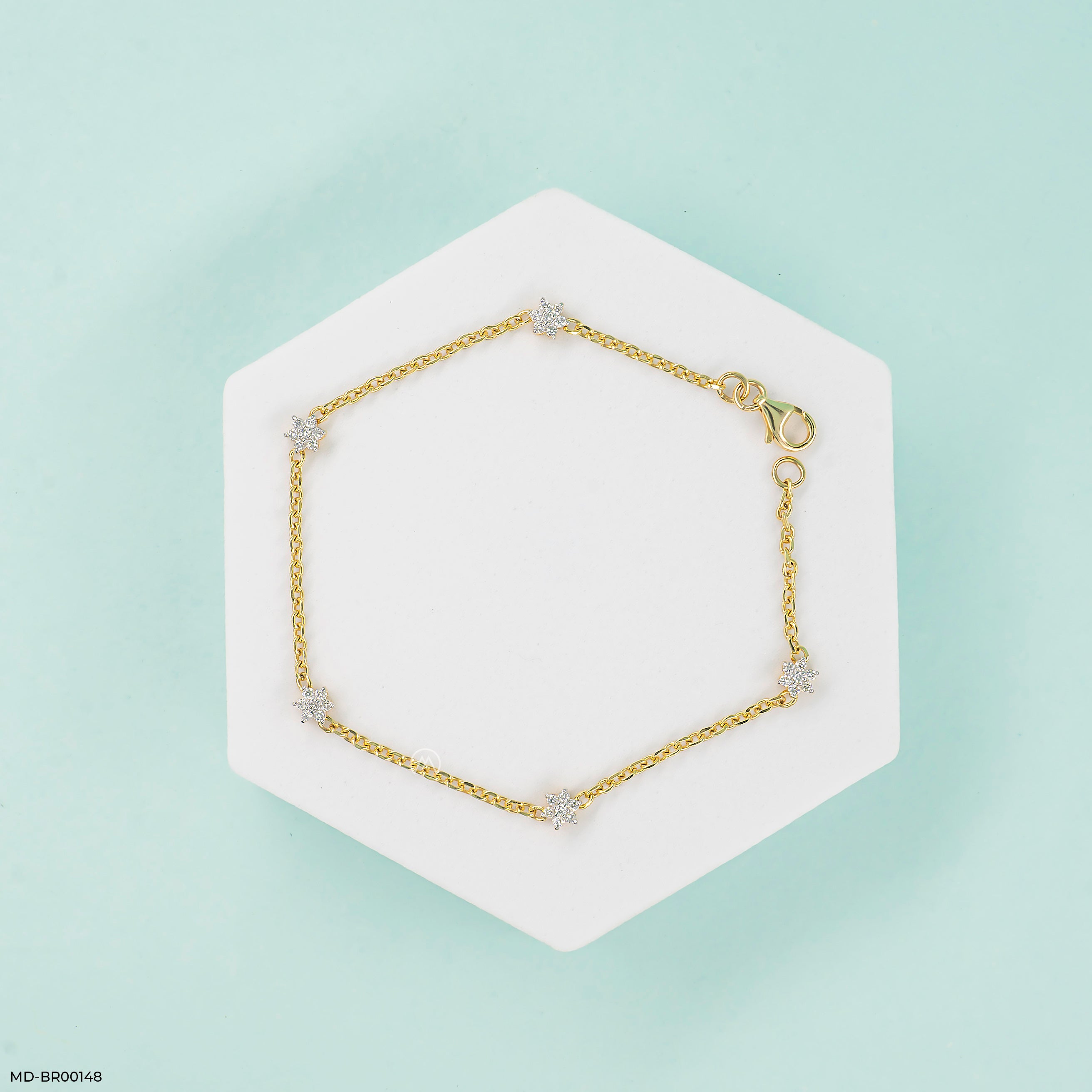 0.35 Carat Rosette Charm Lab Diamond Bracelet 14K Yellow Gold