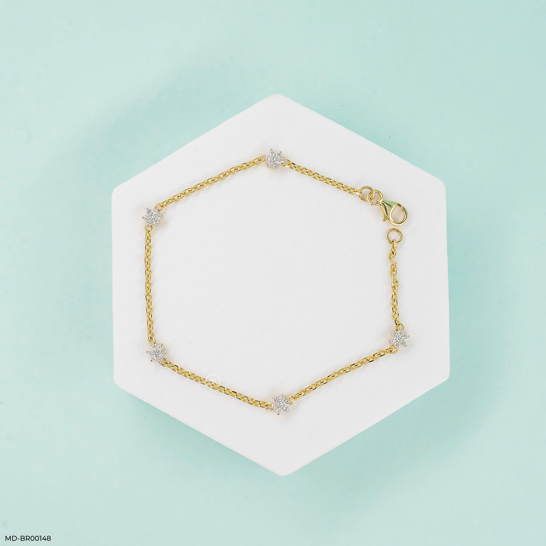 0.35 Carat Rosette Charm Lab Diamond Bracelet 14K Yellow Gold