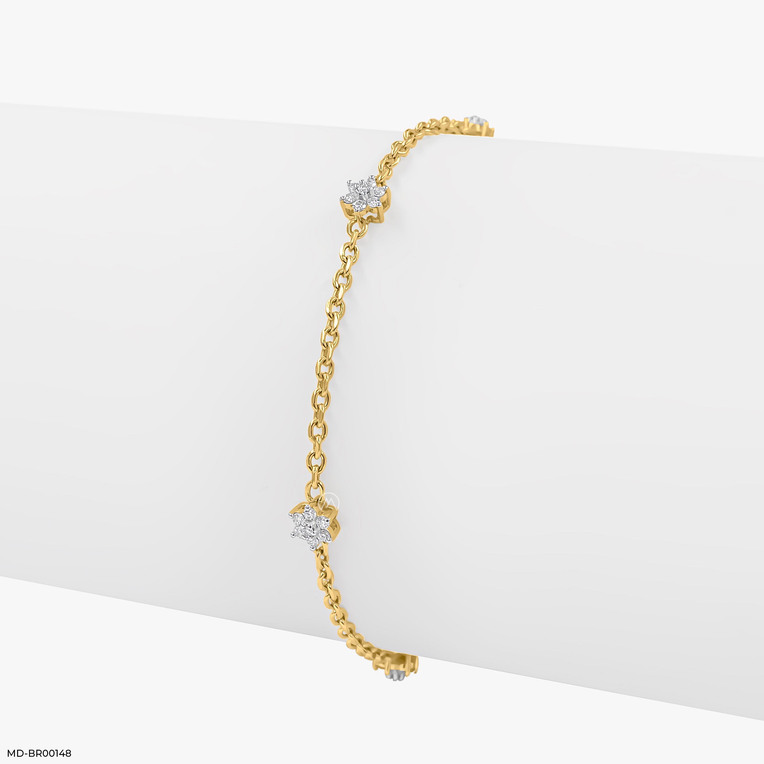 0.35 Carat Rosette Charm Lab Diamond Bracelet 14K Yellow Gold
