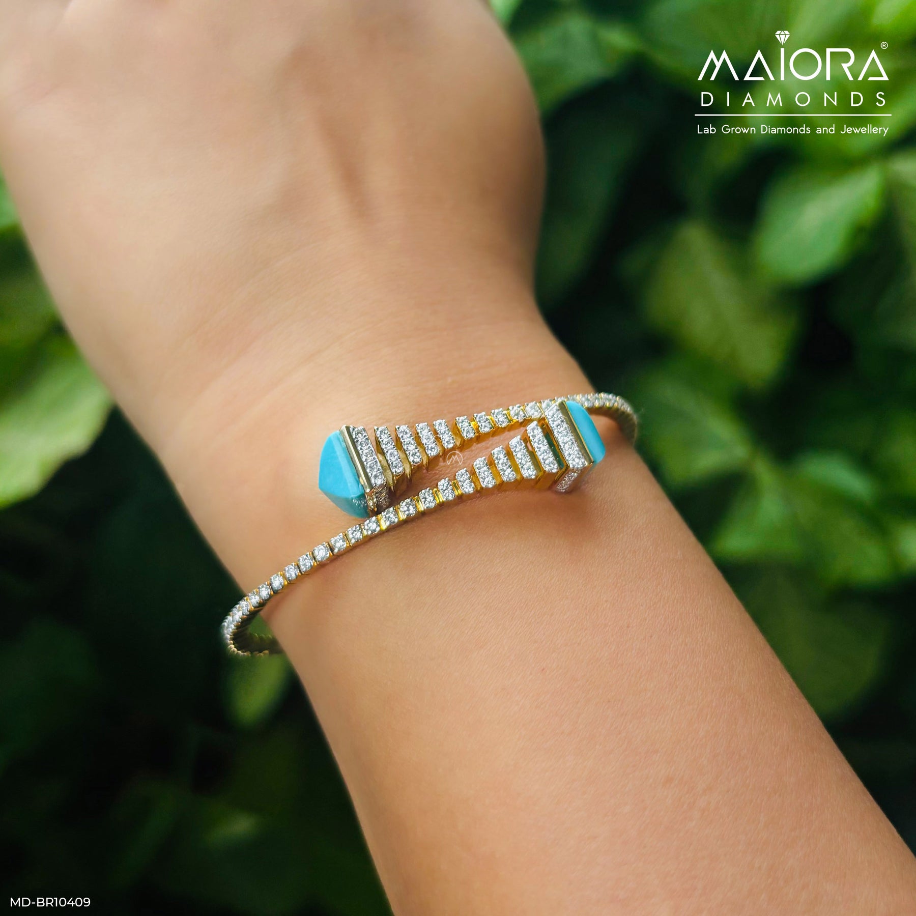 Turquoise Bypass Diamond Bracelets 14K Yellow Gold