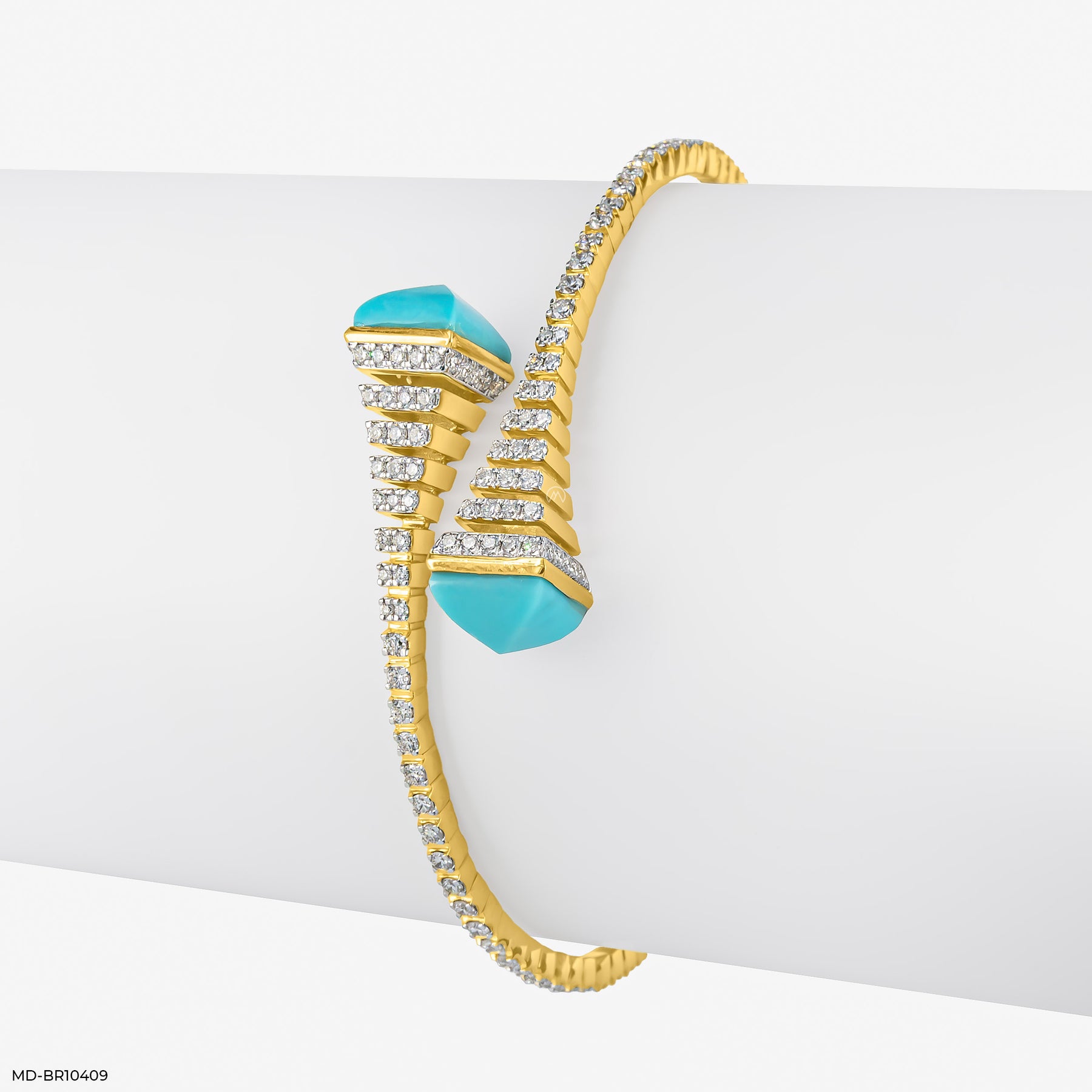 Turquoise Bypass Diamond Bracelets 9K White Gold