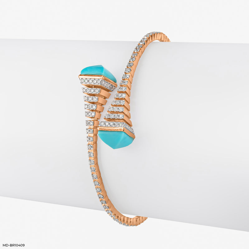 Turquoise Bypass Diamond Bracelets 14K Yellow Gold