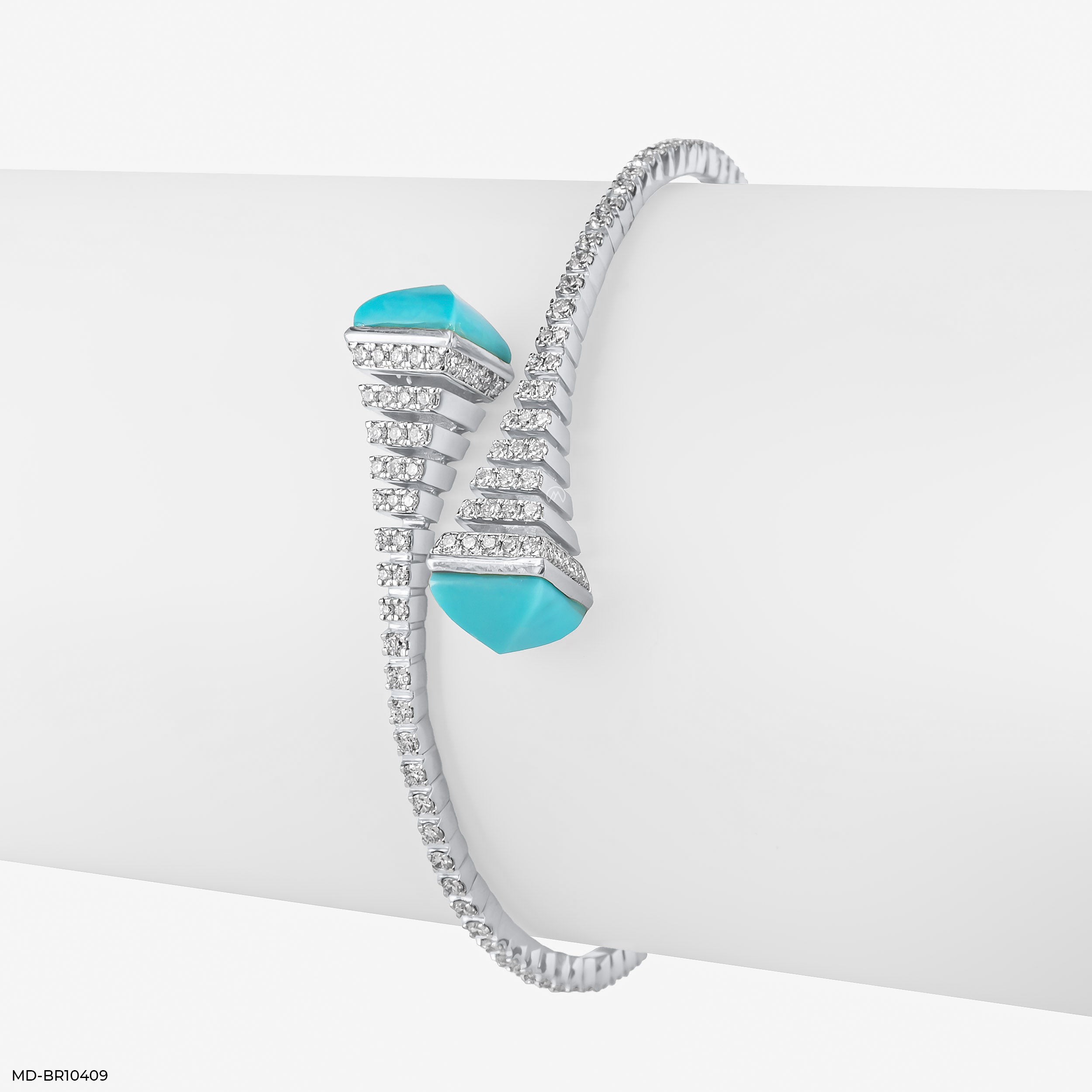Turquoise Bypass Diamond Bracelets 14K White Gold
