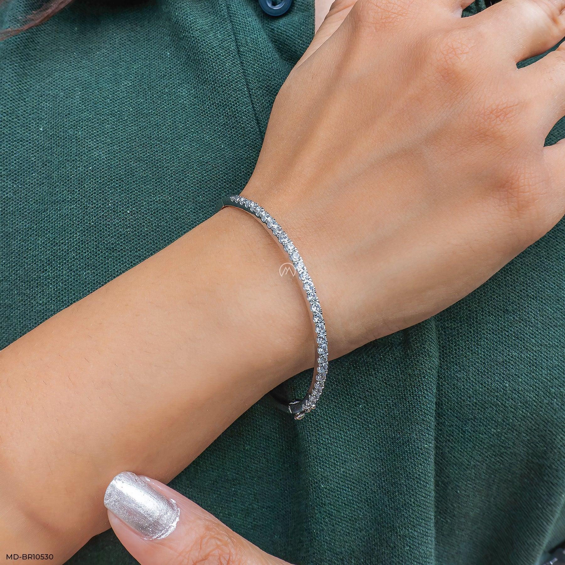 Sparkling Arc Cuff Bracelet 14K White Gold