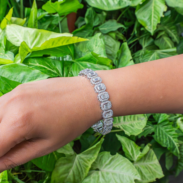 Emerald Solitaire Tennis Diamond Bracelets 14K White Gold