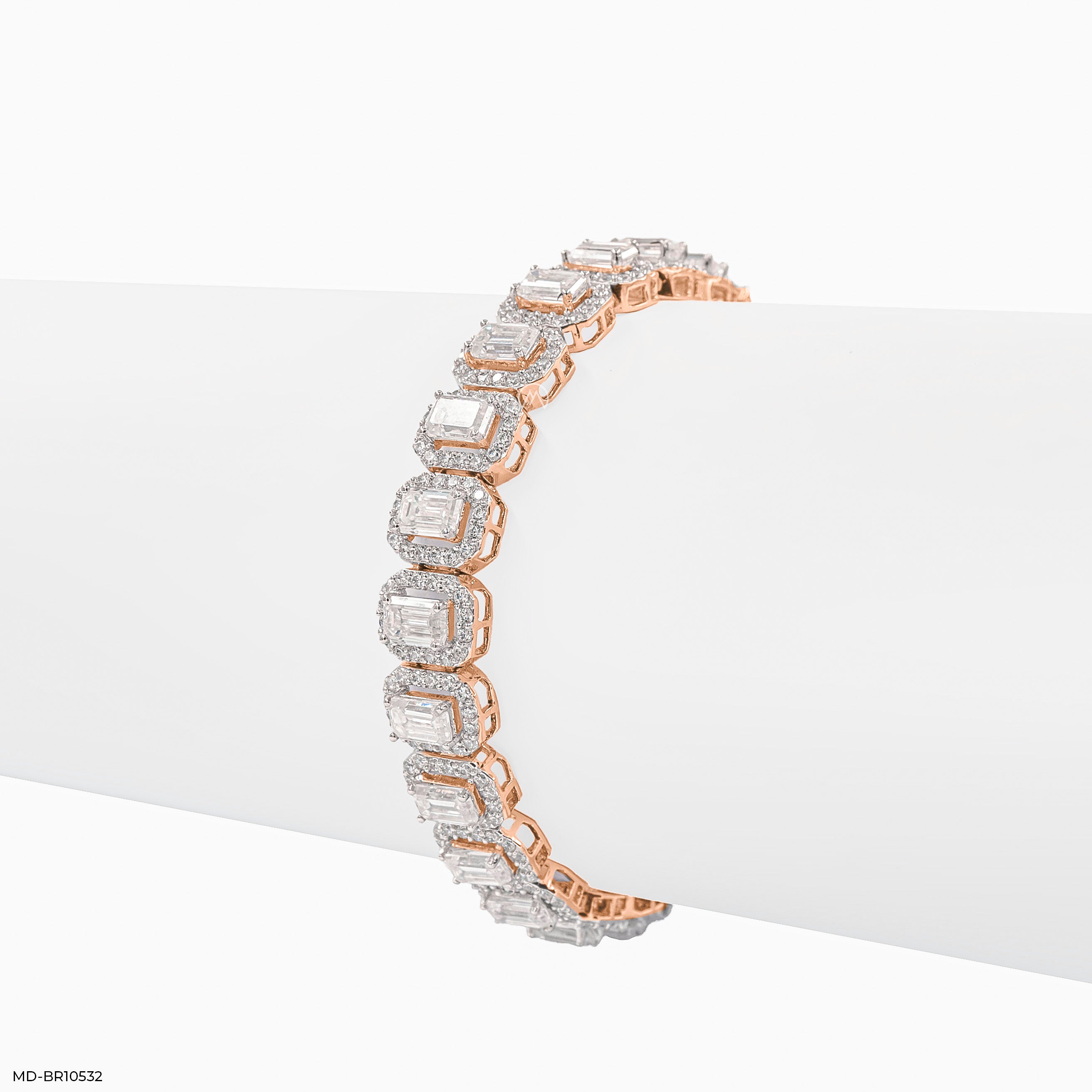 18.65 Carat Emerald Solitaire Tennis Diamond Bracelet 14K Rose Gold