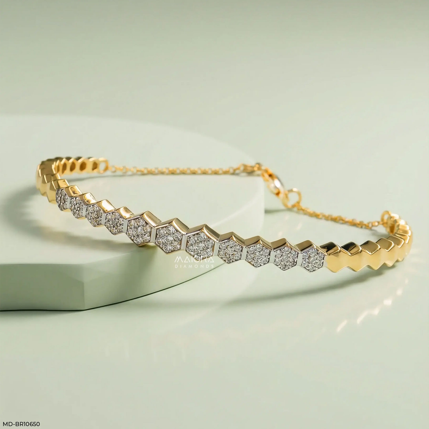 Golden Hexa Liner Diamond Bracelet 9K Yellow Gold