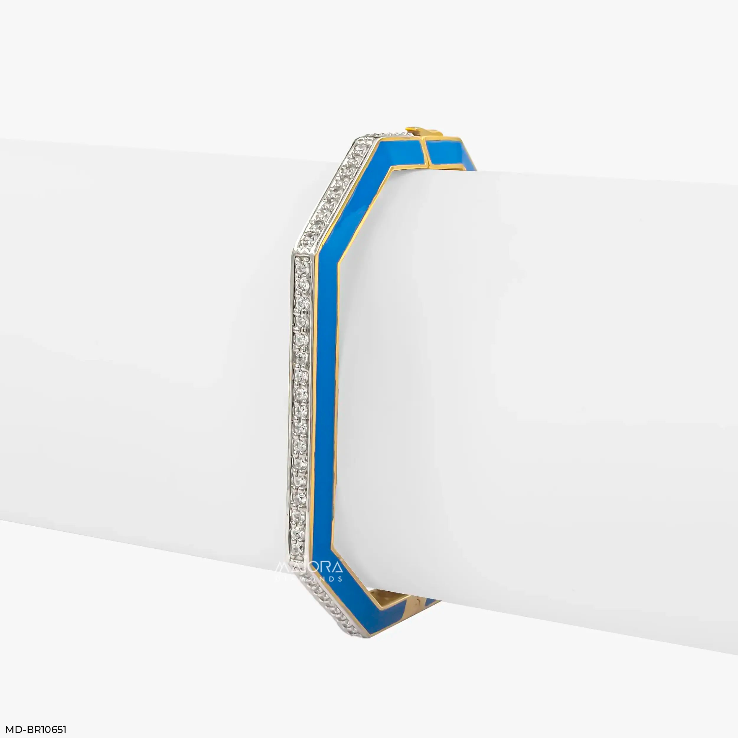 Indigo Hex Grid Diamond Kada Bracelet 9K Yellow Gold