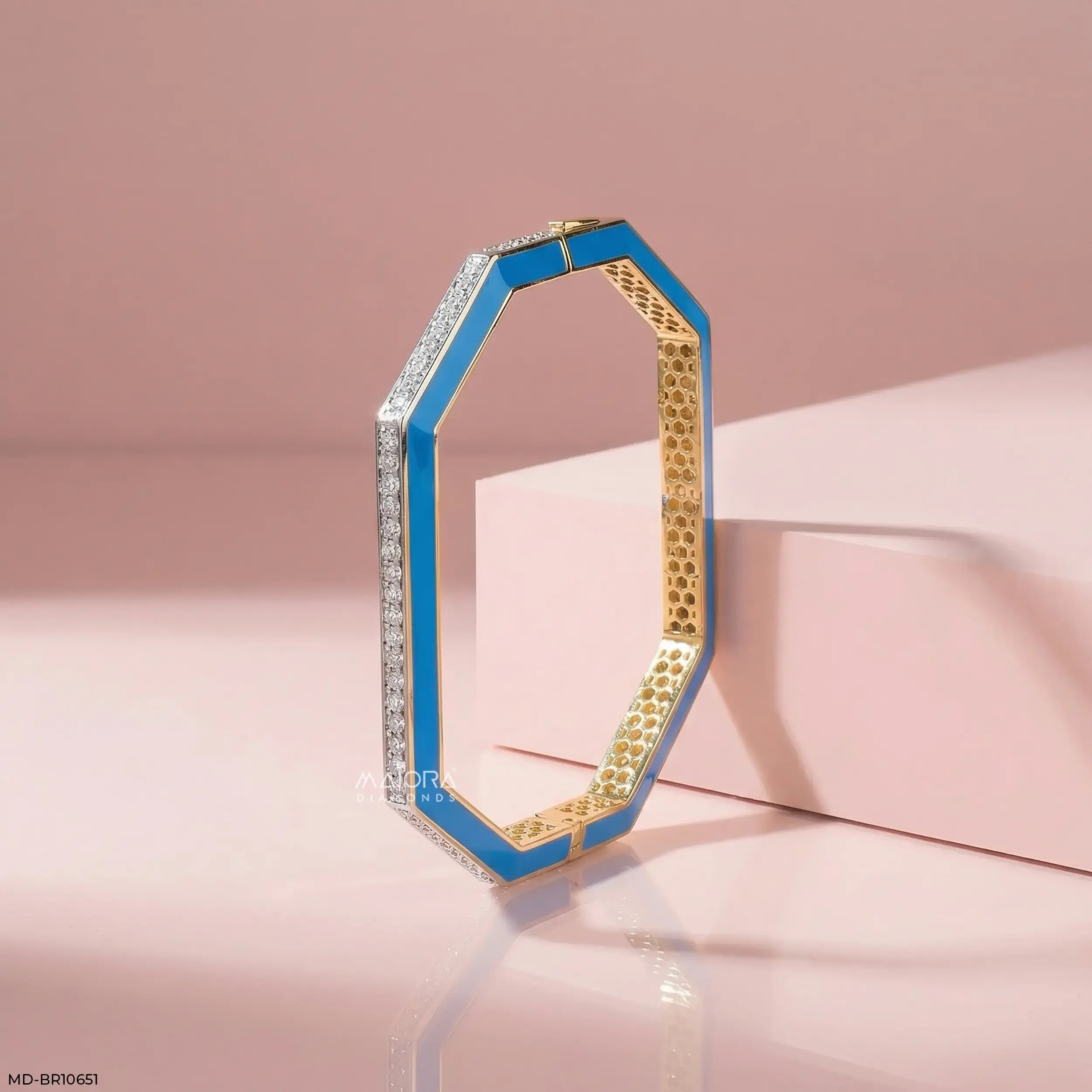 Indigo Hex Grid Diamond Kada Bracelet 18K White Gold