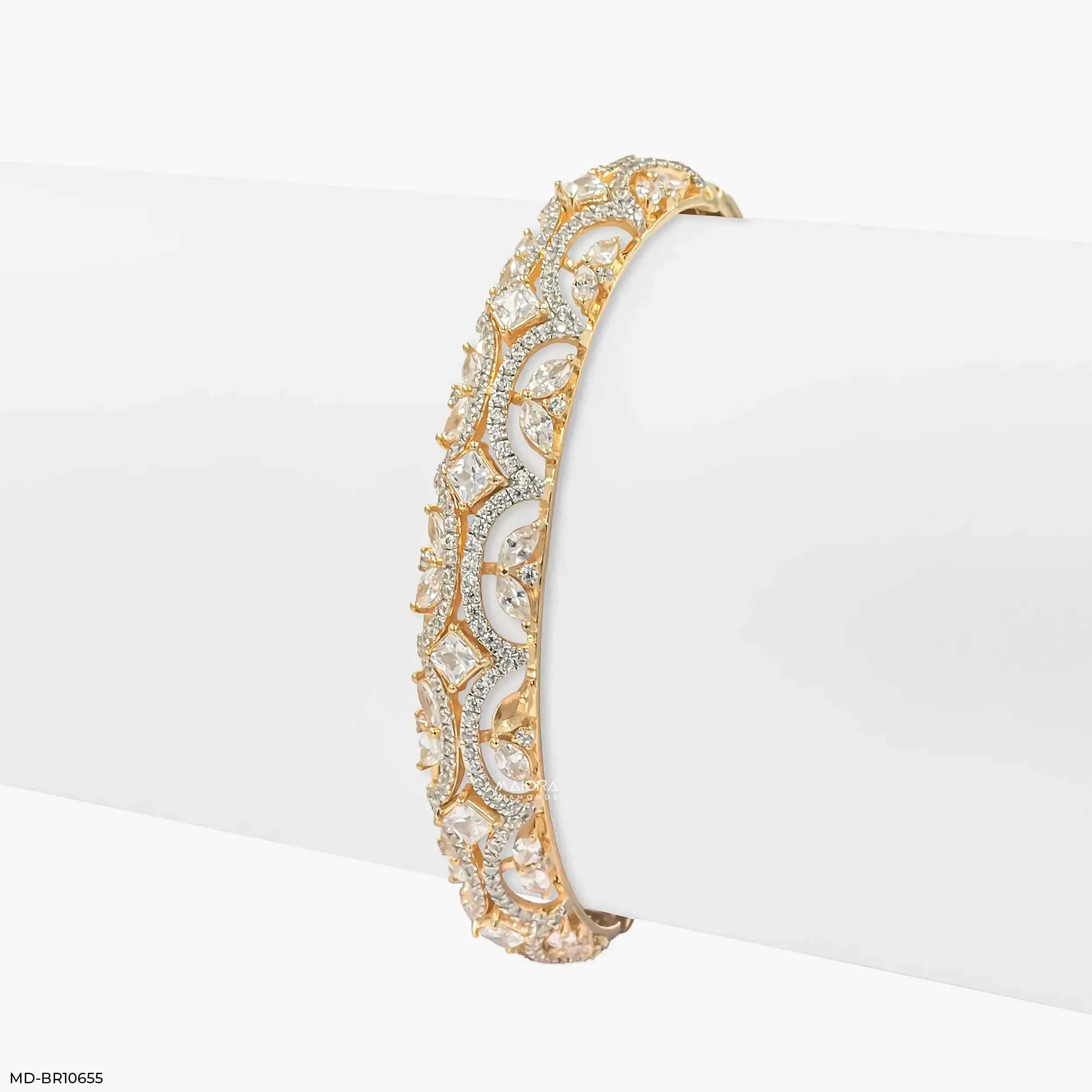Cosmic Lattice Diamond Kada Bracelet 9K Rose Gold