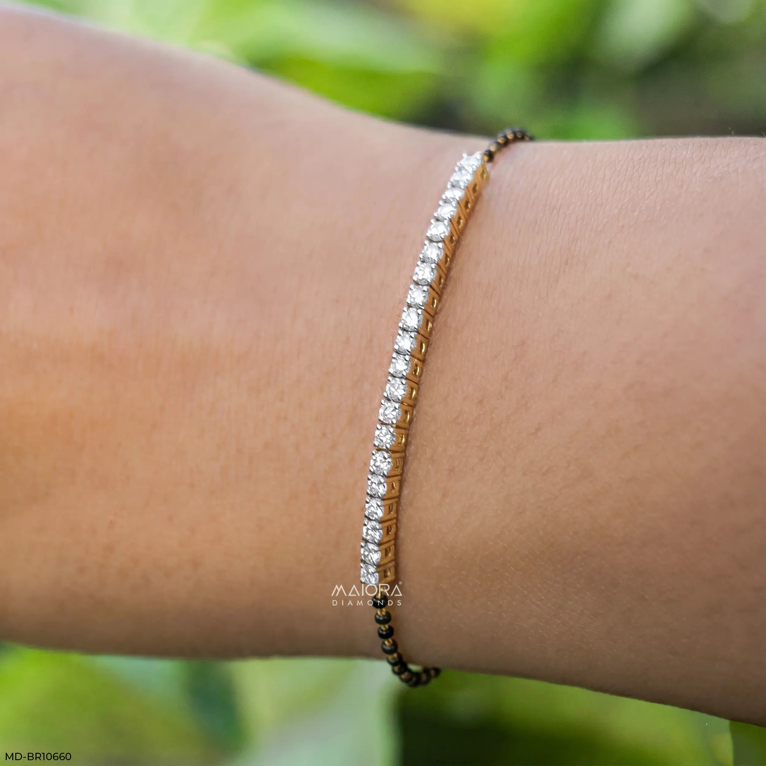 Half Tennis Diamond Mangalsutra Bracelet 9K Yellow Gold