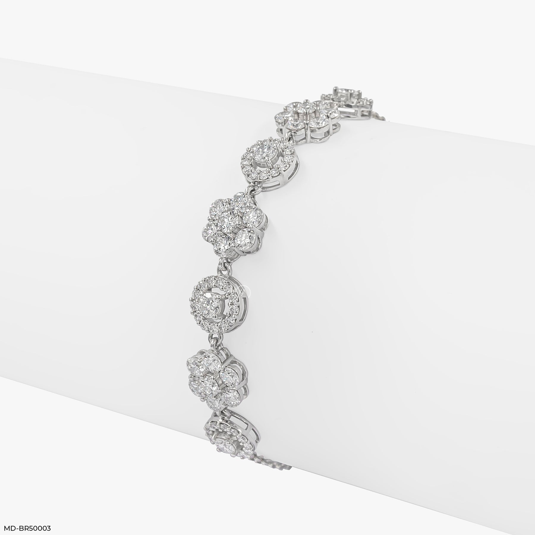 Diamond Flower Lab Diamond Cluster Bracelet 925 Sterling Silver