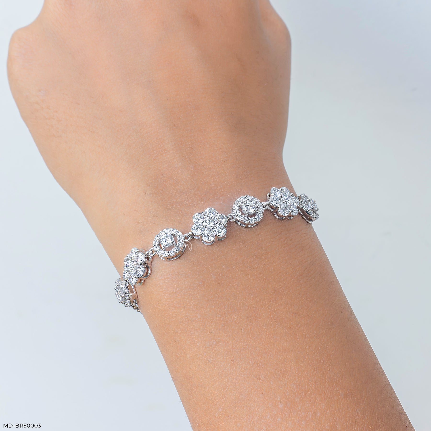 Diamond Flower Lab Diamond Cluster Bracelet 925 Sterling Silver