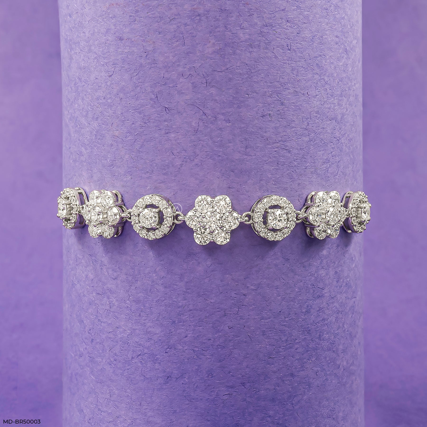 Diamond Flower Lab Diamond Cluster Bracelet 925 Sterling Silver