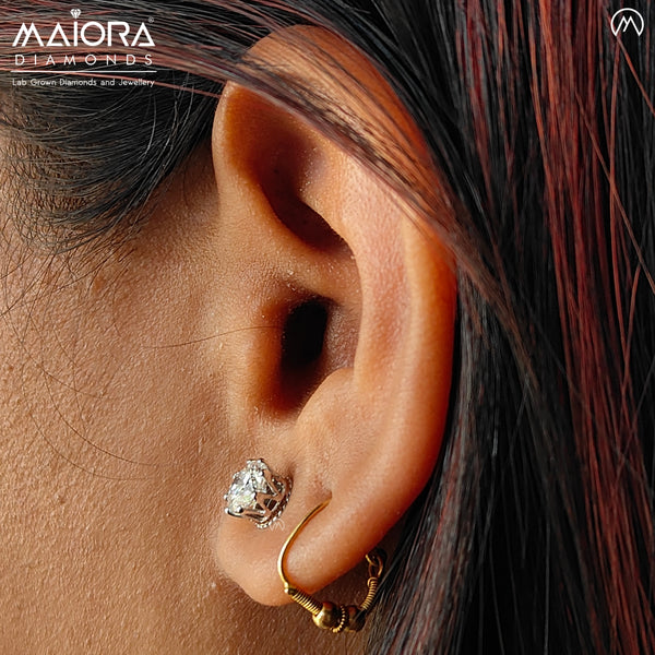 Majestic Queen Stud Earrings 14K White Gold