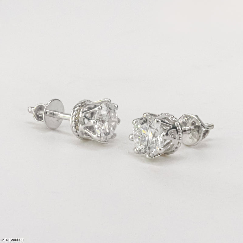 1.5 Carat Round Majestic Queen Stud 18K White Gold
