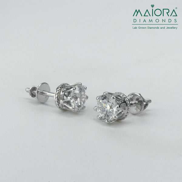 Majestic Queen Stud Earrings 14K White Gold