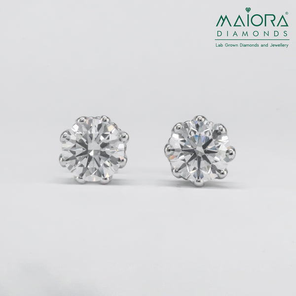 Majestic Queen Stud Earrings 14K White Gold