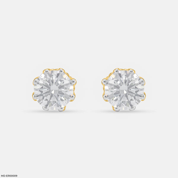 1.5 Carat Round Majestic Queen Stud 18K Yellow Gold