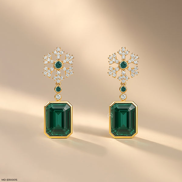 Emerald Petal Drop Earrings 14K White Gold