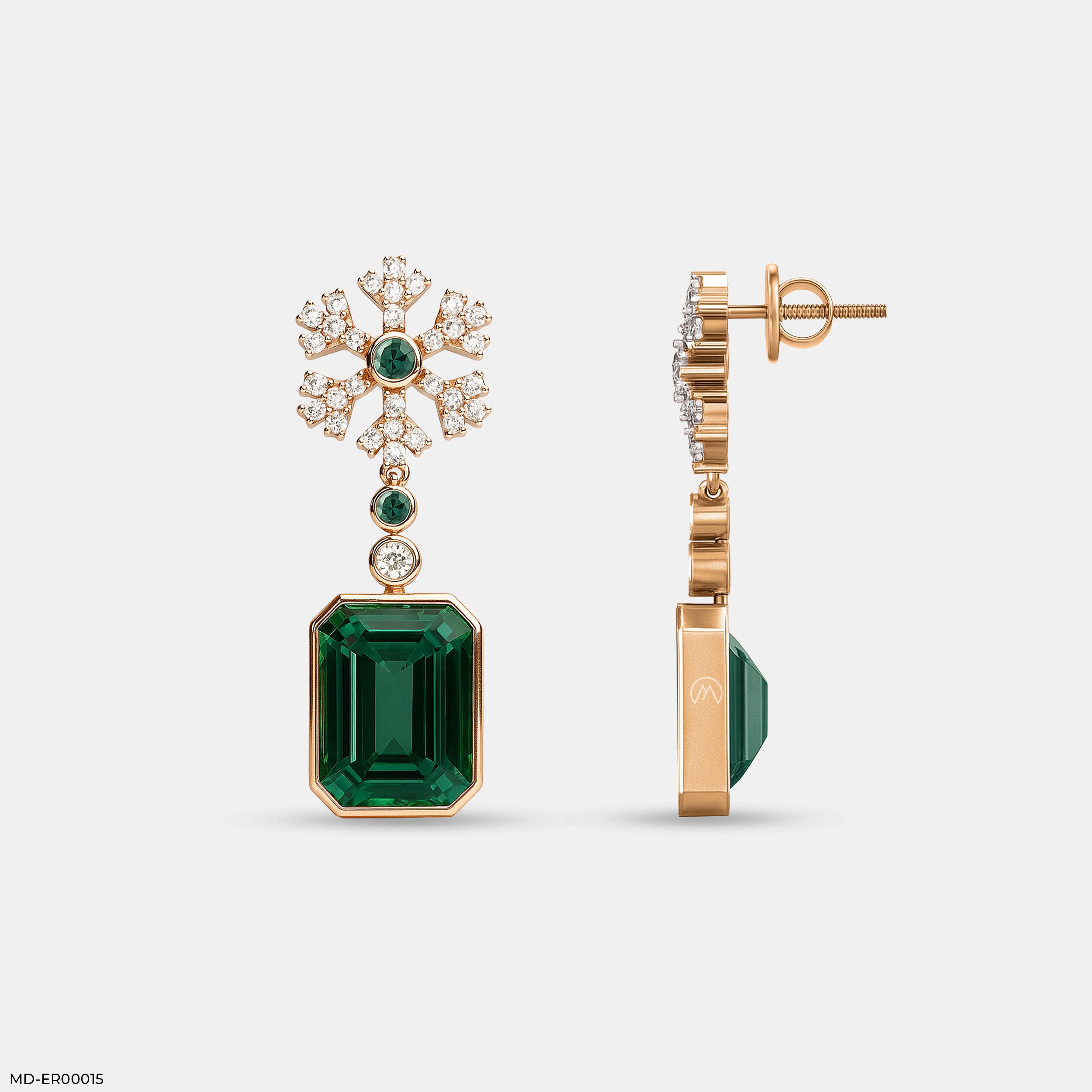 Emerald Petal Drop Earrings 14K Rose Gold