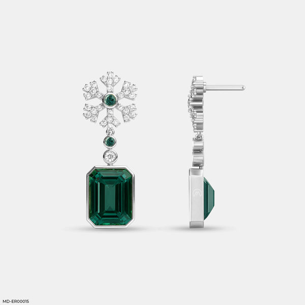 Emerald Petal Drop Earrings 14K White Gold
