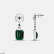 Emerald Petal Drop Earrings 18K White Gold