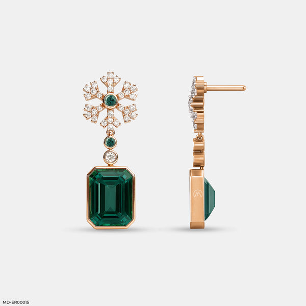 Emerald Petal Drop Earrings 18K Rose Gold